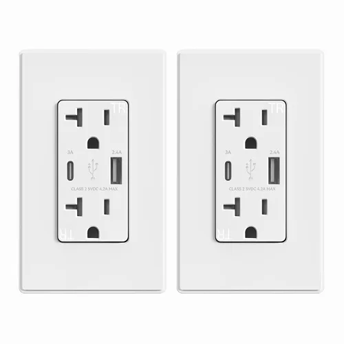 Vista 44 de ELEGRP Cargador USB de pared, receptáculo USB con puertos USB tipo A y tipo C, enchufe dúplex de 15 amperios resistente a manipulaciones NEMA 5-15R