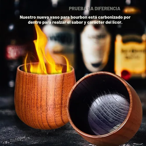 Vista 4 de Vasos de Whisky de Madera Carbonizada – Vasos de Bourbon de 6 oz para Hombres con Interior Quemado – Copas de Cóctel Old Fashioned – Regalos
