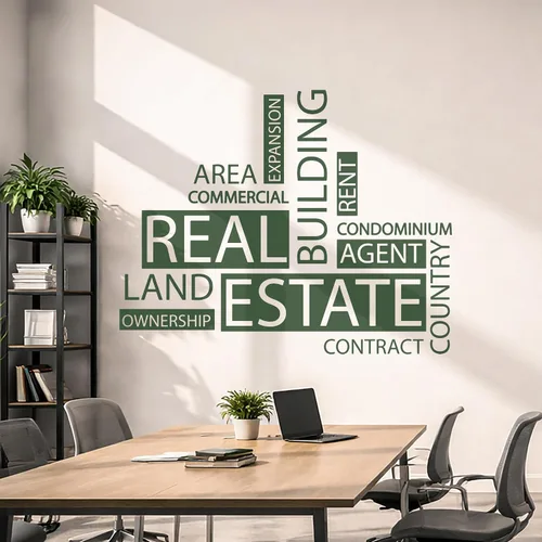Vista 5 de Vinilo grande para pared, diseño de agencia inmobiliaria, palabras, agente inmobiliario, decoración de oficina, mural (ig6162), color negro, M, 22.5