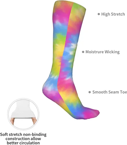 Vista 5 de Calcetines largos unisex con patrón de teñido anudado y teñido anudado, calcetines largos para niños y niñas, 19.7 in, un color, talla única