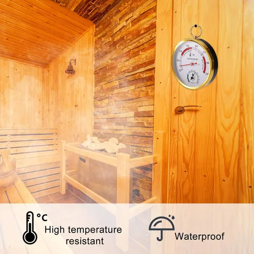 Vista 5 de Termómetro de sauna, termómetro 2 en 1 Fahrenheit e higrómetro, medidor de temperatura colgante, monitor de humedad de temperatura con cordón