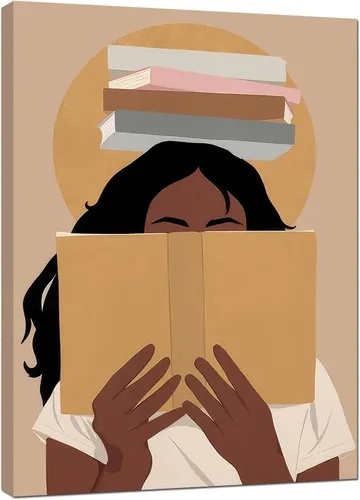 Vista 17 de Arte de pared bohemio afroamericano, pintura impresa enmarcada de mujeres negras, póster de amante de libros, impresión en lienzo de niña negra