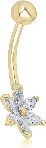 Vista 6 de AVORA Anillo de ombligo floral con circonita cúbica de oro de 10 quilates (calibre 14)