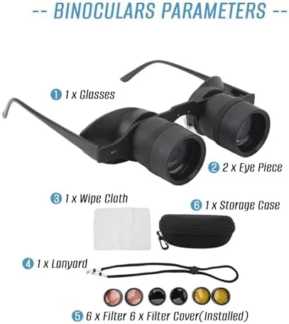 Vista 6 de Anteojos binoculares para pesca, observación de aves, deportes, conciertos, teatro, ópera, TV, visión de vista, lente HD con 3 filtros