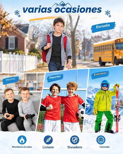 Vista 7 de 2-Set Boys Thermal Underwear Set Fleece Lined Compression Long Johns 2negro