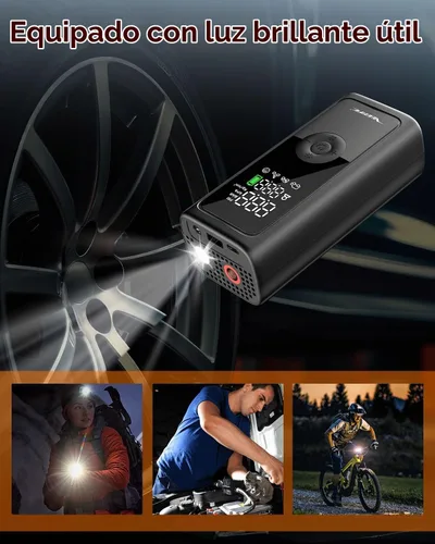 Vista 5 de Bomba pequeña para neumáticos de bicicleta, bomba de aire eléctrica portátil de 120 PSI con parada automática, inflador de bicicleta con válvula