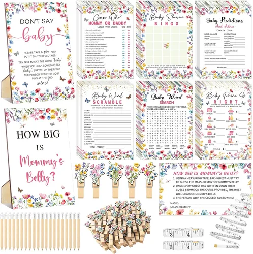Vista 23 de Funnymoom Set de 426 piezas de juegos de baby shower de Halloween, 8 juegos, incluye bingo de baby shower, el precio correcto, adivina quién