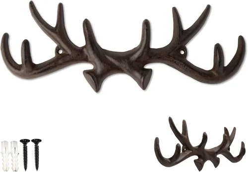 Vista 8 de Comfify ganchos de pared decorativos con cornamenta de ciervo para pared - Para sacos, sombreros, llaves y más - Acabado rústico - Incluye tornillos