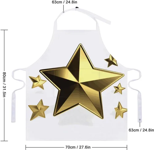 Vista 2 de MUSM Apron for Adults - 27.6 X 31.5 Inch, Heavy-Duty Polyester Aprons with Two Large Pockets, Waterproof Gold Star Kitchen Apron for Cooking