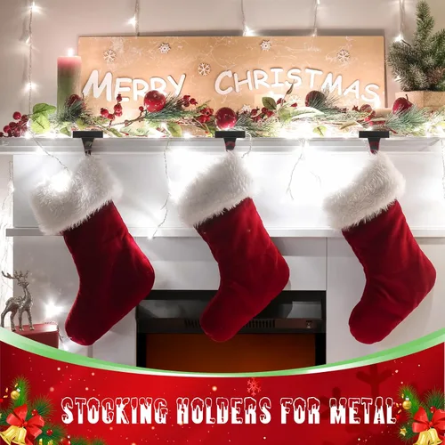 Vista 2 de Soportes de calcetines de Navidad de Zonon para repisa, ganchos de hierro resistentes para calcetines, mantel con almohadilla protectora