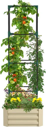 Vista 13 de Outsunny - Macetero de jardín elevado con enrejado arqueado para plantas trepadoras de enredadera, flores colgantes, macetero de madera
