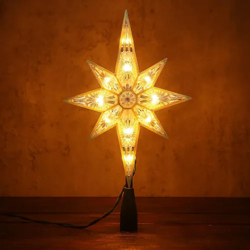 Vista 8 de Brizled Decoración para árbol de Navidad con estrella de 8" iluminada de doble cara, estrella de 8 puntas con 10 luces cálidas, estrella de Navidad