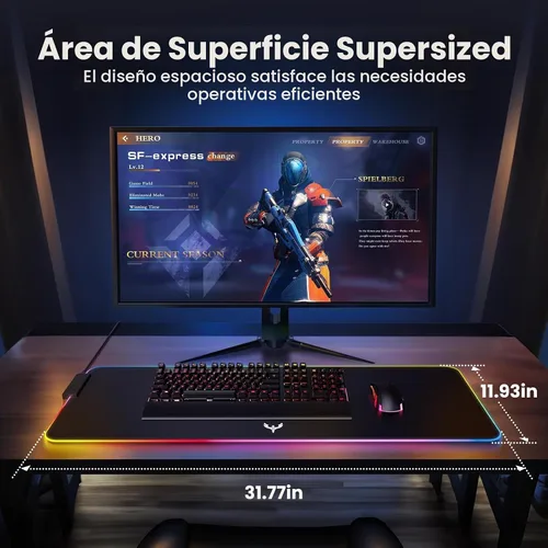 Vista 6 de BladeHawks Alfombrilla de ratón para juegos RGB con Hub USB de 4 puertos, 14 modos de iluminación, base antideslizante extragrande de goma