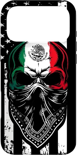 Vista 22 de Funda vintage para iPhone 17 con diseño de calavera mexicana de Estados Unidos y bandera mexicana del 4 de julio