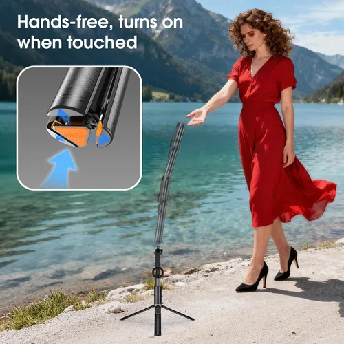 Vista 6 de Trípode magnético para teléfono, soporte de teléfono de apertura automática de 76 pulgadas con anillo de metal y control remoto recargable, palo
