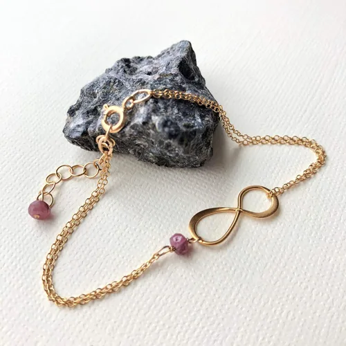 Vista 26 de Pulsera con dije de infinito con piedra natal, joyería hecha a mano, regalo para ella