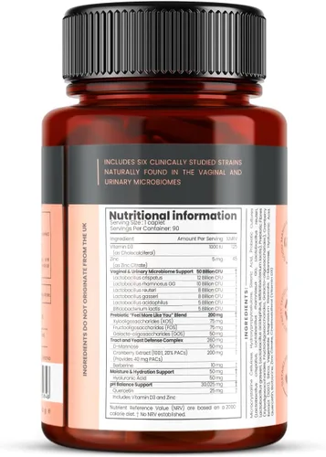 Vista 7 de pureclinica Veev Flora íntima - Soporte para microbioma vaginal e intestinal - 50 mil millones de UFC - Probióticos, prebióticos, arándano