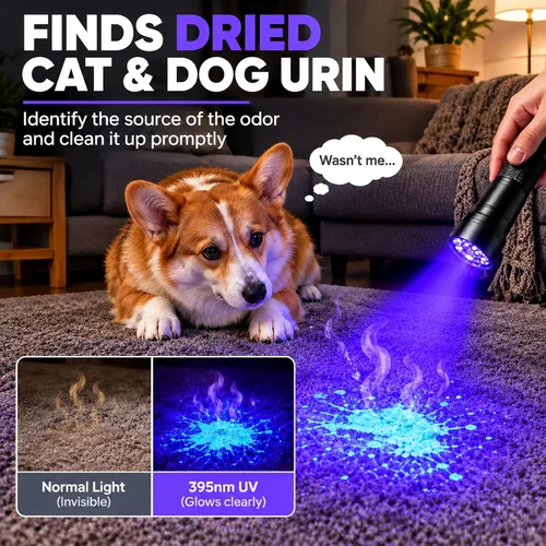 Vista 2 de 395nm UV Light Black Light Flashlight for Pet Urine Detection