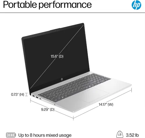 Vista 9 de Portátil HP 2025 Flagship Business Ultra Slim, Office de por vida, alimentado por IA, HD de 15.6", Intel i3 de 8 núcleos, 16 GB de RAM, 628 GB