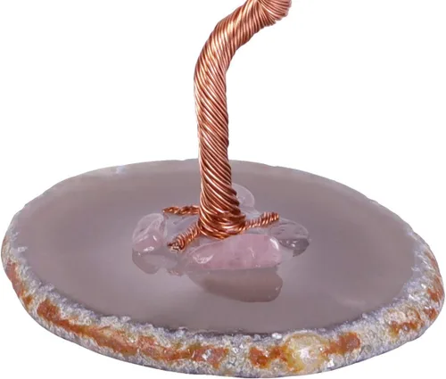 Vista 4 de TUMBEELLUWA Árbol de dinero de cristal curativo con rodajas de ágata, pulido de piedras preciosas pulidas, árbol bonsái, Feng Shui, decoración