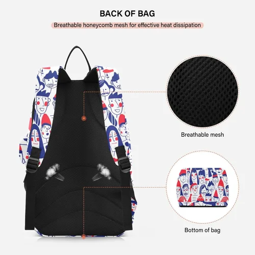 Vista 4 de Bolsa de tenis y bádminton lindo patrón resistente de personas cara feliz azul rojo deportes tenis bádminton bolsa para hombres mujeres tenis