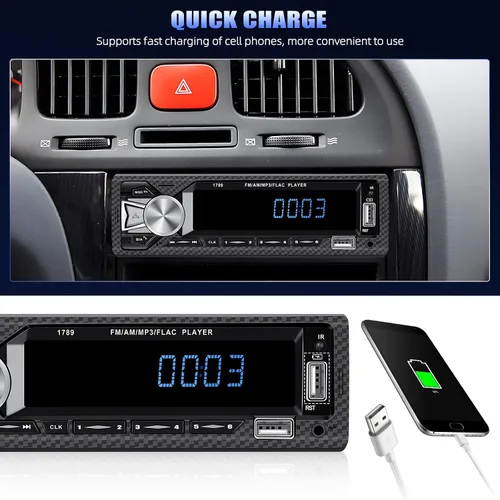 Vista 11 de Receptores de audio para coche con Bluetooth manos libres con pantalla LCD digital, radio FM para coche, reproductor de MP3, carga rápida
