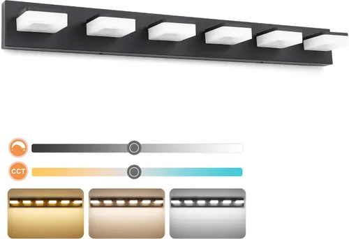 Vista 15 de GOODATE Lámparas de baño regulables de 3 colores sobre el espejo, luces LED cromadas, de acero inoxidable acrílico, 6 luces de tocador de baño