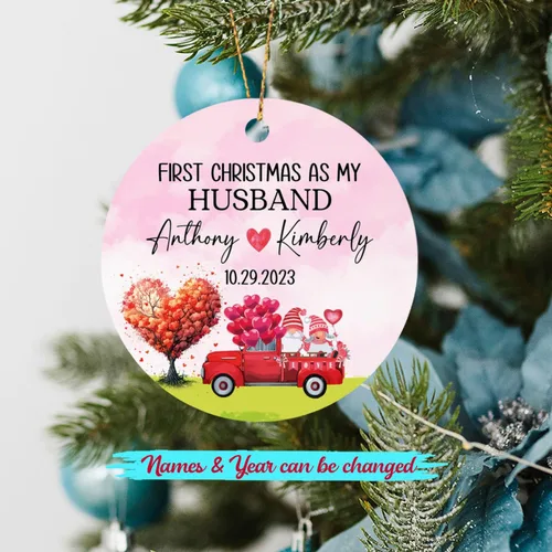 Vista 2 de Adorno de Navidad personalizado con nombre y aniversario de boda, regalo para marido, adorno personalizado para la primera Navidad como mi marido