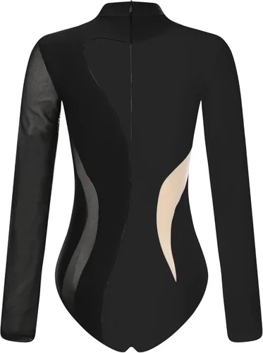 Vista 14 de iiniim Leotardo de malla para mujer, con diamantes de imitación, de malla, de manga larga, leotardos de gimnasia