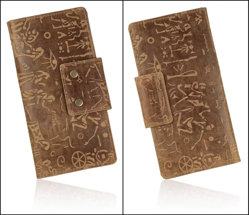 Vista 6 de Mou Meraki Cartera larga con bloqueo RFID de cuero genuino - Vintage Bifold para hombres (COGNAC antiguo)