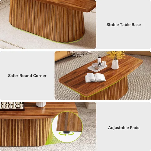 Vista 10 de LITTLE TREE Mesa auxiliar rectangular de 47.24 pulgadas con bordes cortos redondeados, mesa central de granja con base plisada y mesa grande