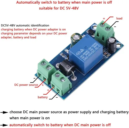 Vista 4 de Módulo de conmutación de batería de respaldo de CC, adaptador de interruptor automático de carga de batería de 5V ~ 48V 10A, módulo controlador