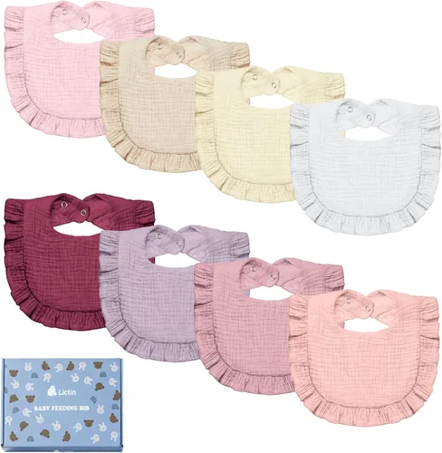 Vista 8 de Lictin Juego de 8 baberos de muselina para bebé - Baberos tipo bandana para babeo y dentición, de algodón unisex