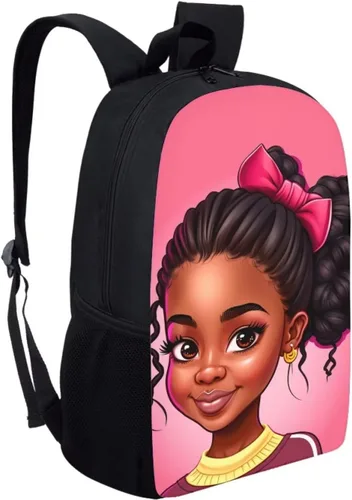 Vista 2 de HUIACONG Mochilas para niñas, mochila escolar grande, adecuadas para niños de 5 a 19 años, Laugh Afro Girls Rosa, Casual