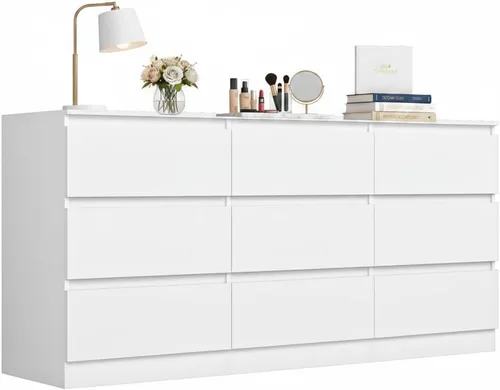 Vista 19 de Spaco Cómoda negra para dormitorio, cómoda moderna de 6 cajones con cajón profundo, amplia cómoda de almacenamiento, muebles organizadores de Negro