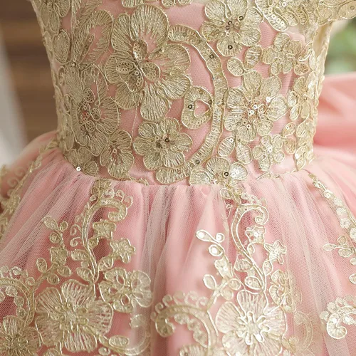 Vista 4 de NNJXD - Vestido de princesa de tul con flores para usar en bodas para niñas pequeñas y bebés