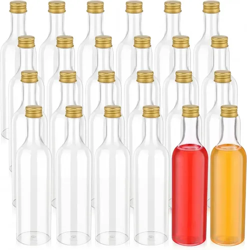 Vista 8 de Patelai 24 botellas de vino de plástico con tapas de 11 onzas de cuello largo, botellas de plástico de cuarto de galón con tapas de rosca
