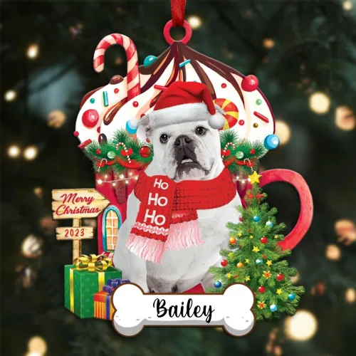 Vista 76 de Akita1 - Adorno personalizado para perro, adorno de perro con nombre personalizado, plano impreso en 2D, acrílico colgante, Papá Noel y perro