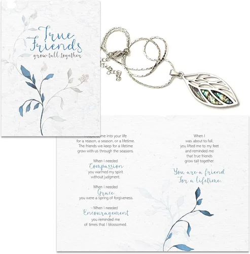 Vista 4 de Smiling Wisdom - Tarjeta de felicitación de amistad para mujeres y collar de hoja - True Friends Grow Together - A Reason Season Lifetime Friend