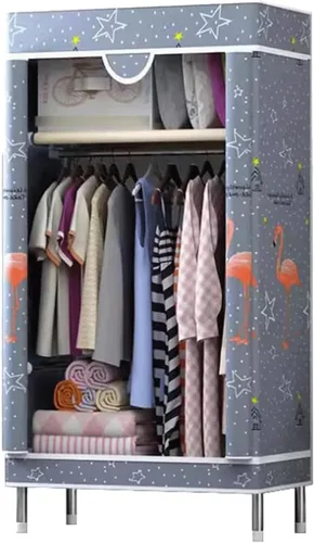 Vista 11 de large closets Portable Wardrobe Closet with Pattern Cloth Cover Closets for Bedroom Hanging Closet Saves Space Steel Rack Large Closet Space-saving