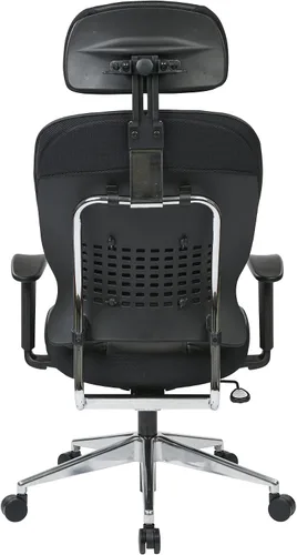 Vista 5 de Space Seating Asiento y respaldo de cuero ecológico, brazos ajustables y base de acabado de aluminio pulido, silla ejecutiva con reposacabezas