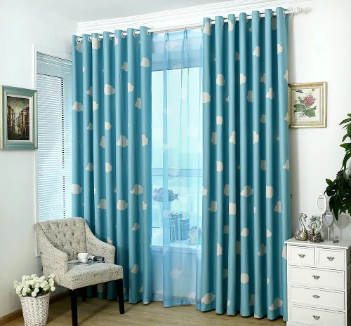 Vista 8 de GYROHOME Cortina de nube azul y blanca con ojales en la parte superior, aislamiento térmico, oscurecimiento de habitación, ahorro de ruido