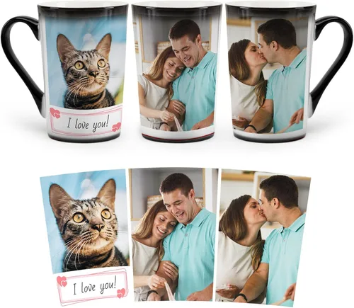 Vista 13 de Taza personalizada, tazas personalizadas que cambian de color, con collage de 1 imágenes, taza de café mágica con foto, imagen, nombre, texto
