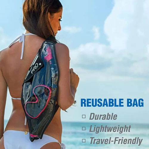 Vista 7 de TUSA Sport Combo de máscara esplendiva y esnórquel para adultos Negro/Negro (con bolsa reutilizable)