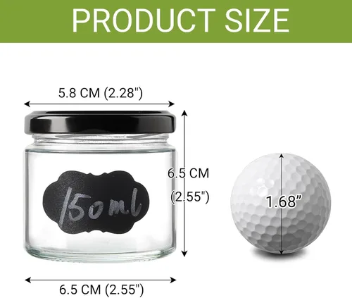 Vista 2 de Paquete de 24 tarros de vidrio de 5 onzas con tapas, tarros pequeños transparentes de 5.1 fl oz con 24 calcomanías, mini tarro de conservas