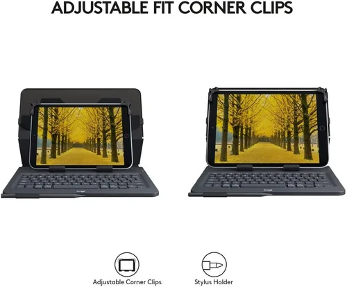 Vista 3 de Logitech Folio universal con teclado Bluetooth 3.0 integrado para Apple de 9 a 10 pulgadas, Android, tabletas Windows, color negro