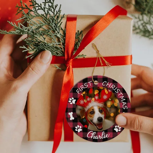 Vista 2 de 4 paquetes de adornos de Navidad personalizados con foto, adornos de Navidad personalizados para perros 2023 para árbol de Navidad, cachorros