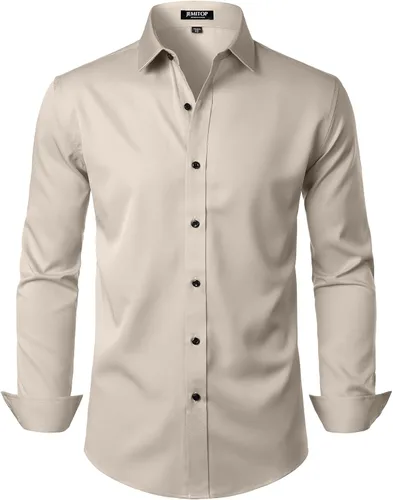 Vista 31 de JEMITOP Mens Stretch Wrinkle Free Dress Shirts Naranja quemado