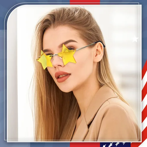Vista 6 de Kathfly Paquete de 60 lentes de sol sin montura en forma de estrella para mujeres y hombres, lentes de pentagrama, lentes transparentes para fiestas