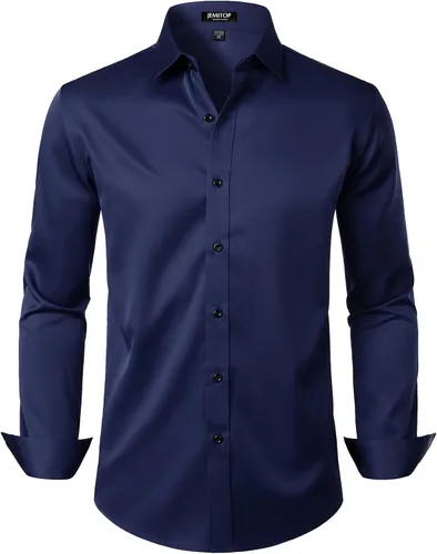 Vista 17 de JEMITOP Mens Stretch Wrinkle Free Dress Shirts Naranja quemado